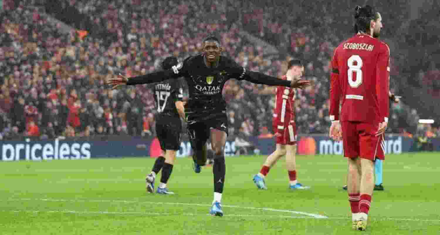 Ousmane Dembele celebrating after scoring the first goal for Paris Saint-Germain against six-time winners Liverpool.
