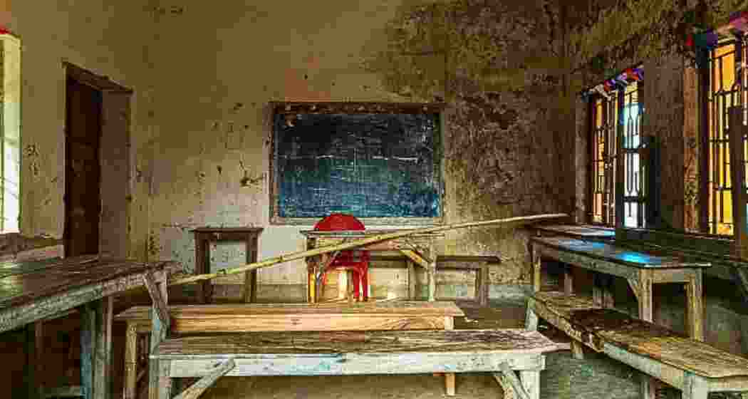 An empty classroom in a school in India.