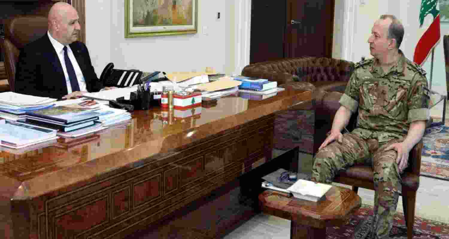 Lebanese President Joseph Aoun holding discussions with Army Commander General Rudolf in Beirut on Friday.