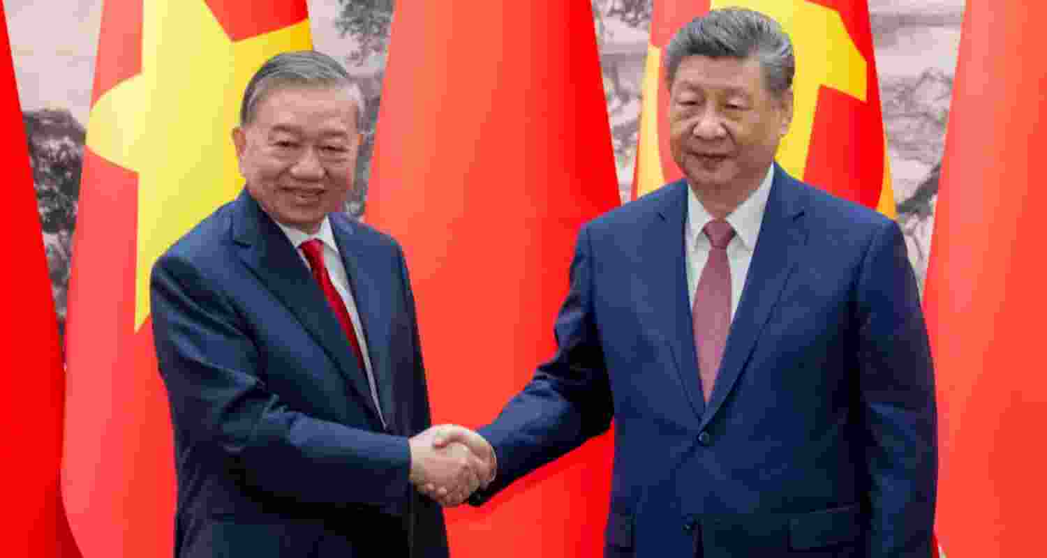Chinese President Xi Jinping meeting his Vietnamese counterpart To Lam in Beijing on Wednesday.