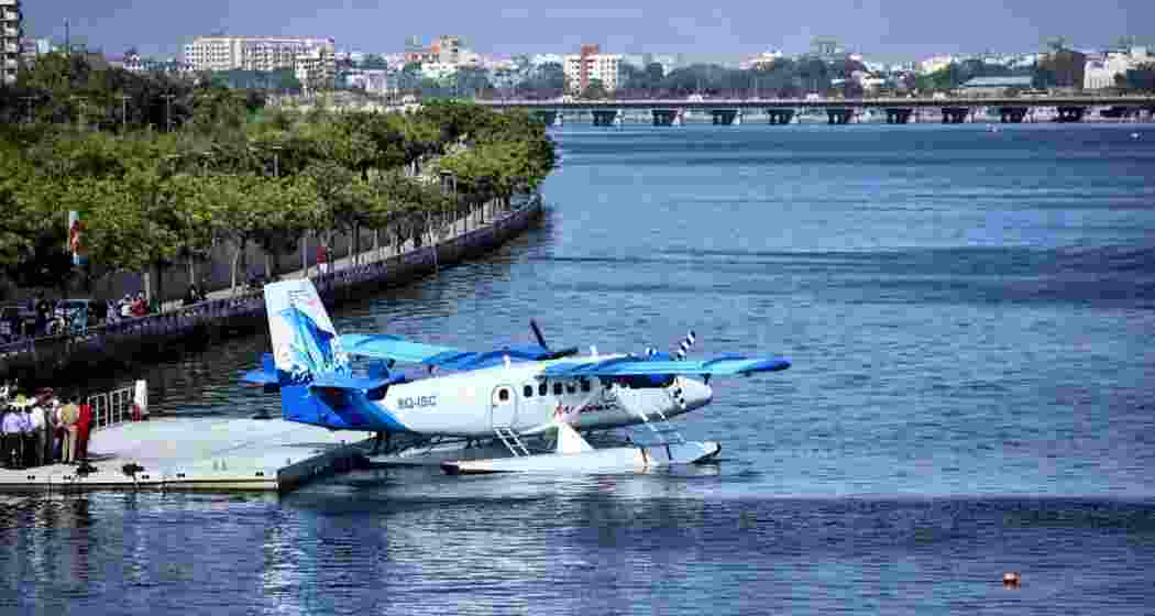 Seaplane takes off from Sabarmati Riverfront, Ahmedabad.