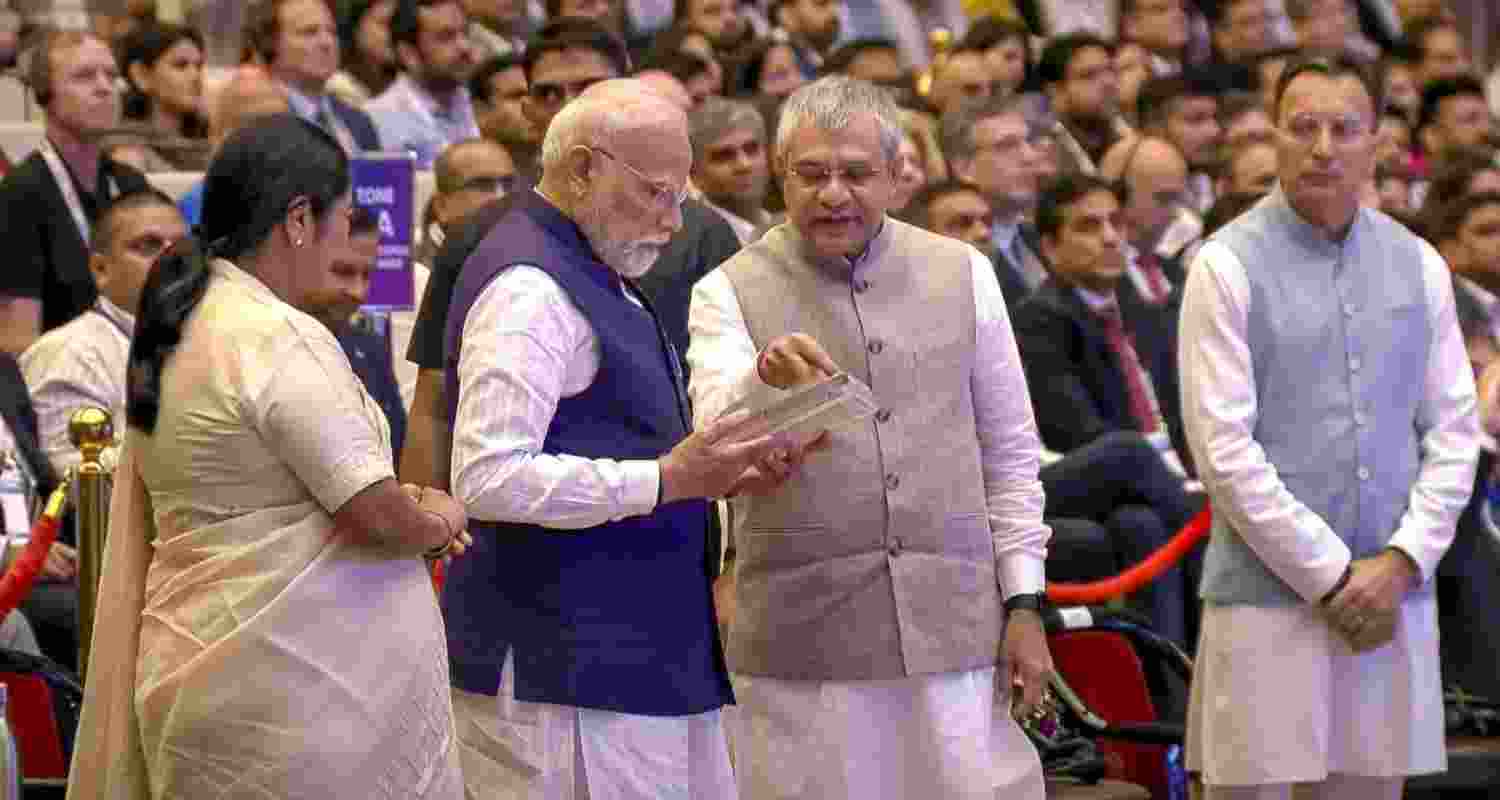 Prime Minister Narendra Modi, Union Minister Ashwini Vaishnaw and Delhi CM Rekha Gupta during the inauguration of 'Semicon India 2025' at Yashobhoomi, in New Delhi.