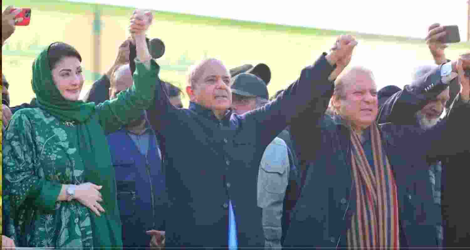 Maryam Nawaz (left), Shahbaz Sharif (centre) and Nawaz Sharif (right). Screengrab via X.