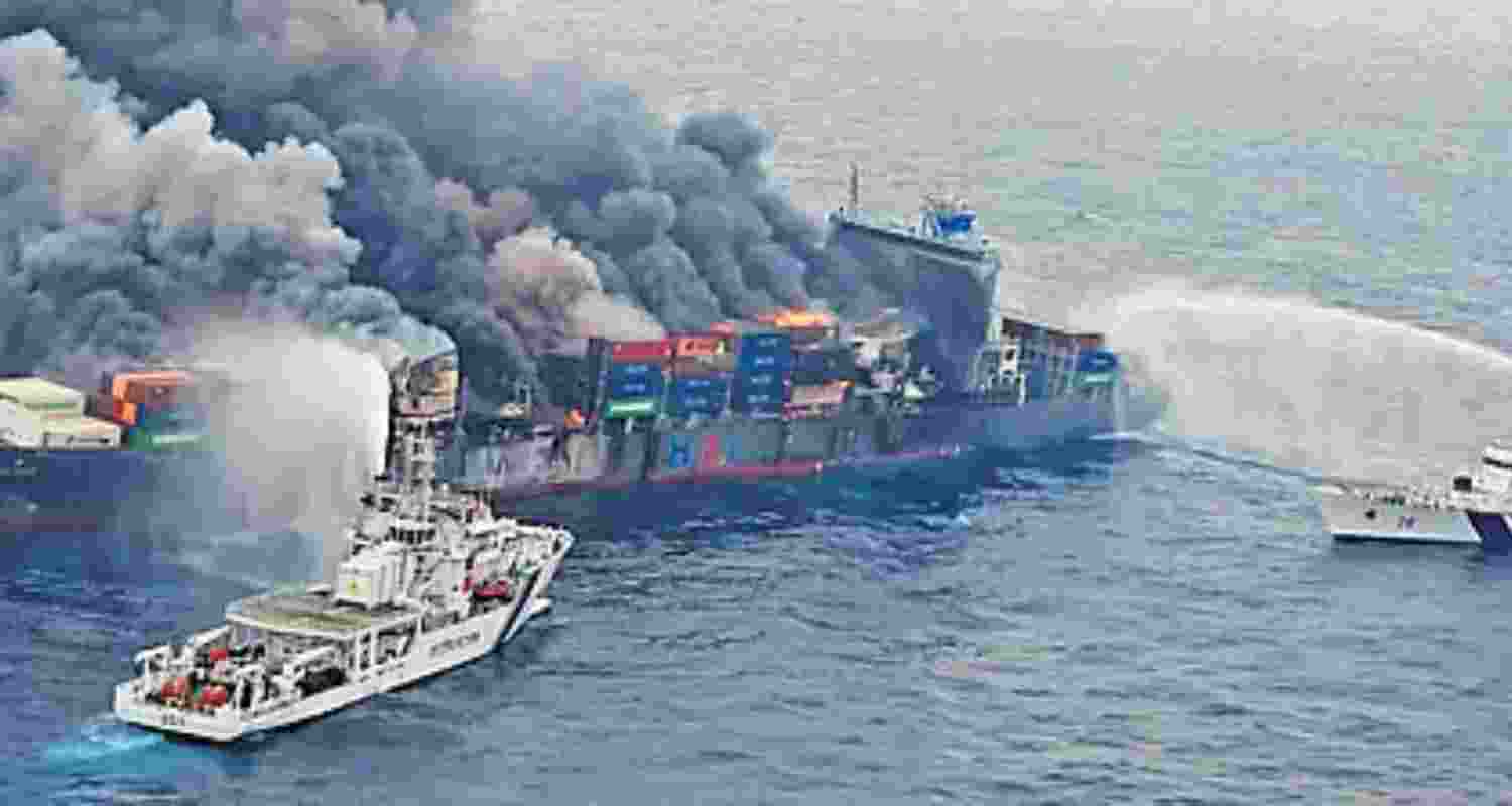 The Singapore-flagged ship, drifting unmanned approximately 65 nautical miles off Beypore, has been burning since a container explosion triggered a massive onboard blaze on June 9.