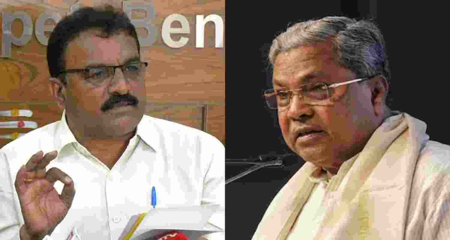 Karnataka State Contractors' Association (KSCA) President R Manjunath (left) and CM Siddaramaiah. 