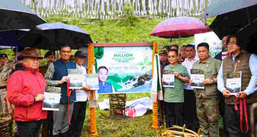 Sikkim Chief Minister Prem Singh Tamang during the launch of 'Mission: Million Oak Trees by 2047' after planting an oak sapling at Lagyap Reserve Forest.