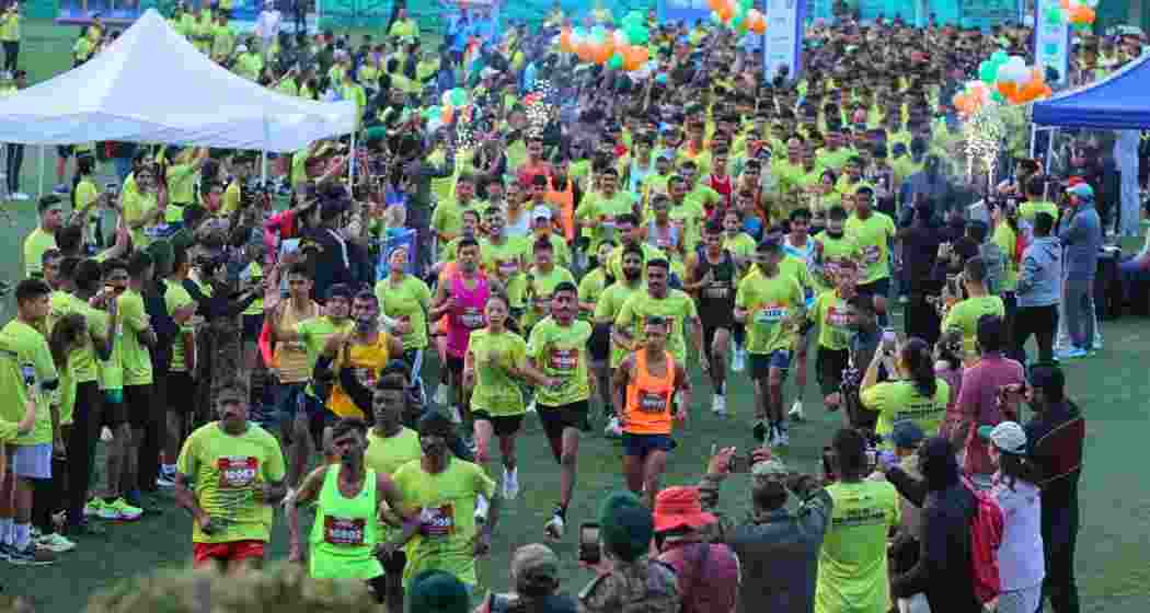 Runners take part in the Sikkim Soldierathon at Paljor Stadium, Gangtok on Sunday, alongside soldiers from Sikkim Scouts, Ladakh Scouts and Dogra Scouts.