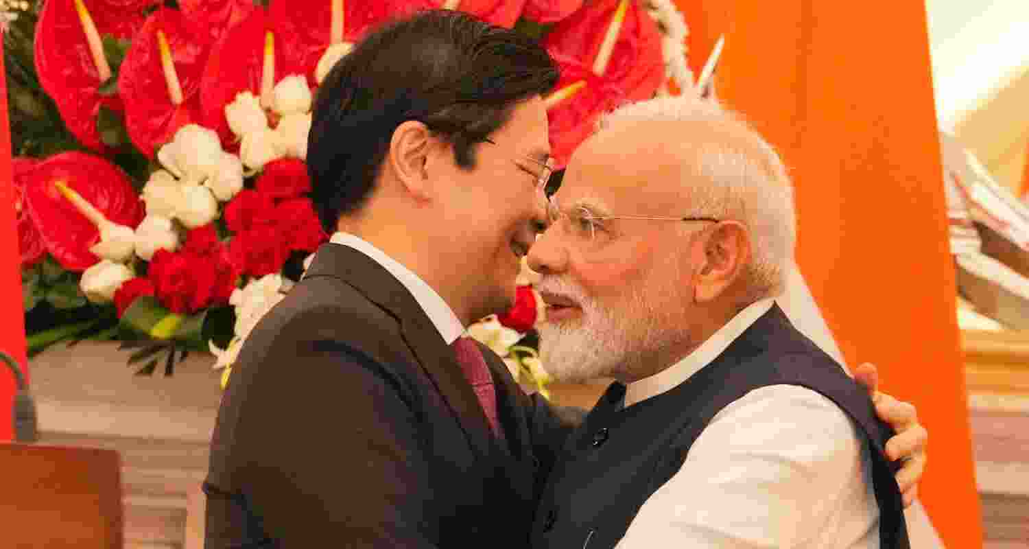 Prime Minister Narendra Modi with his Singaporean counterpart Lawrence Wong during a joint press statement after a meeting, at the Hyderabad House, in New Delhi, Thursday. Prime Minister Narendra Modi with his Singaporean counterpart Lawrence Wong during a joint press statement after a meeting, at the Hyderabad House, in New Delhi, Thursday.