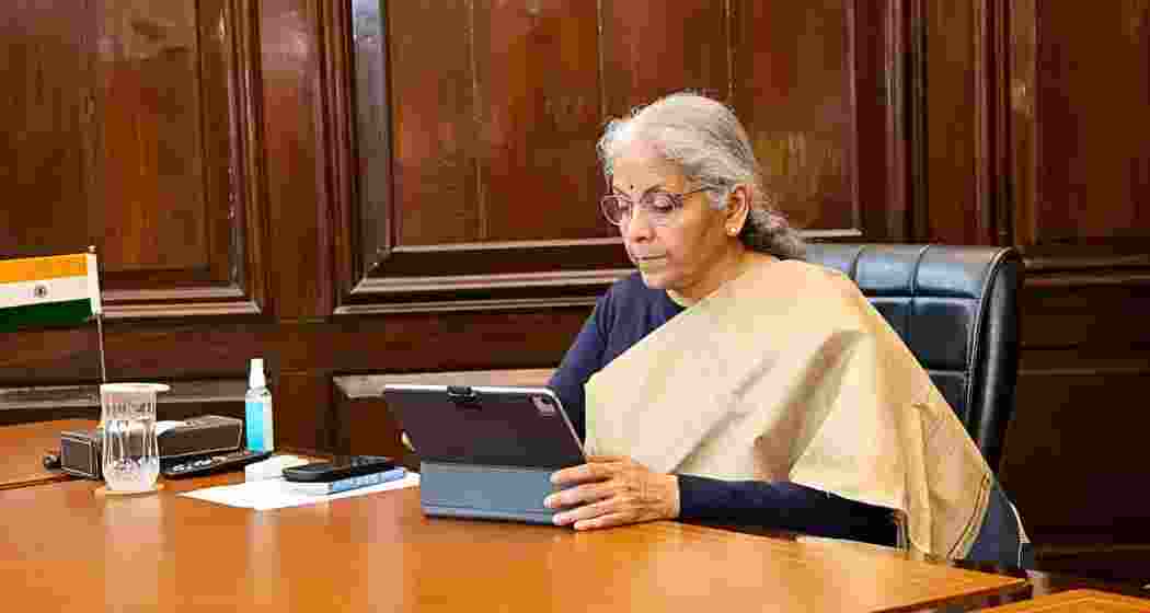 Nirmala Sitharaman gives final touches to the budget document at North Block, New Delhi, on January 31, 2025.