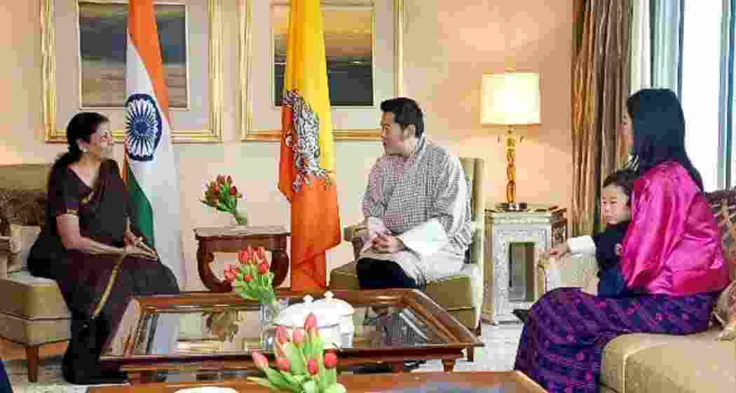 Finance Minister Nirmala Sitharaman with the King, Queen, and their child during her earlier visit to Thimphu, Bhutan.