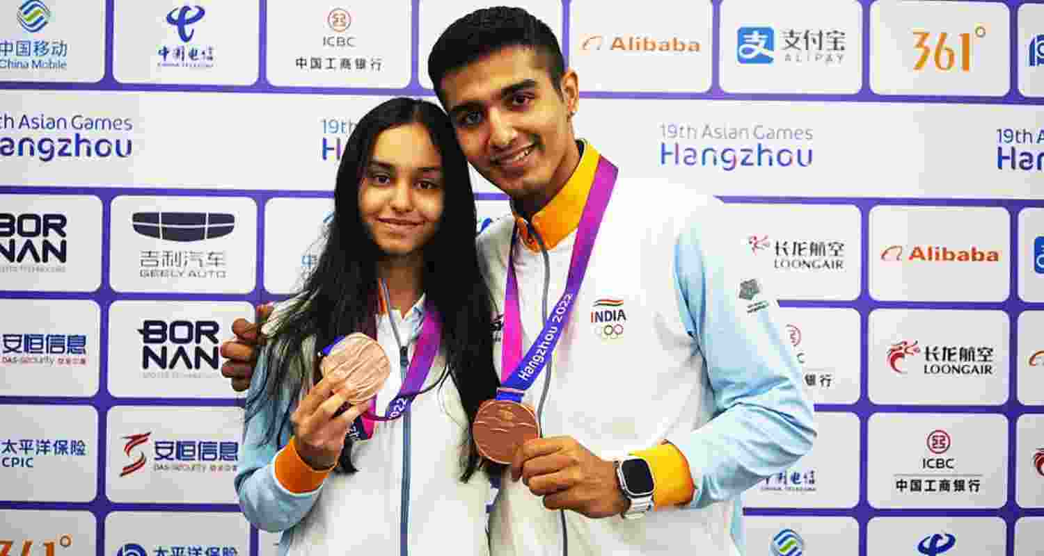 Anahat Singh and Abhay Singh after winning the mixed doubles title at the Asian Squash Doubles Championships.