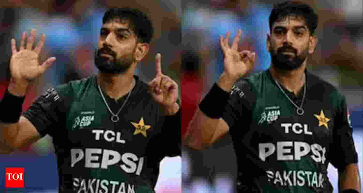 Pakistan pacer Haris Rauf taunting Indian fans during the match last Sunday.