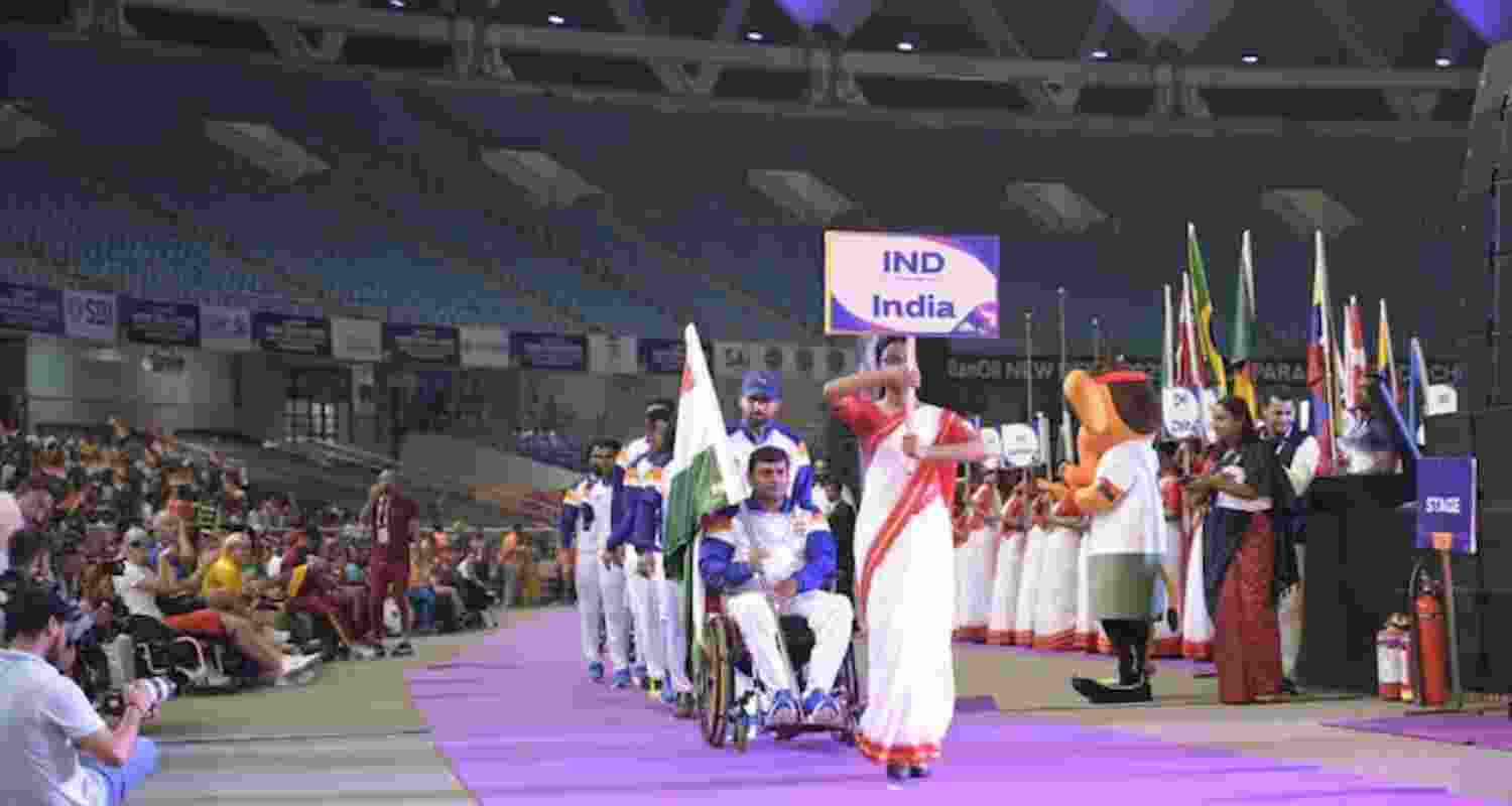 The Indian contingent during the opening ceremony of the World Para Athletics Championships in New Delhi on Friday.