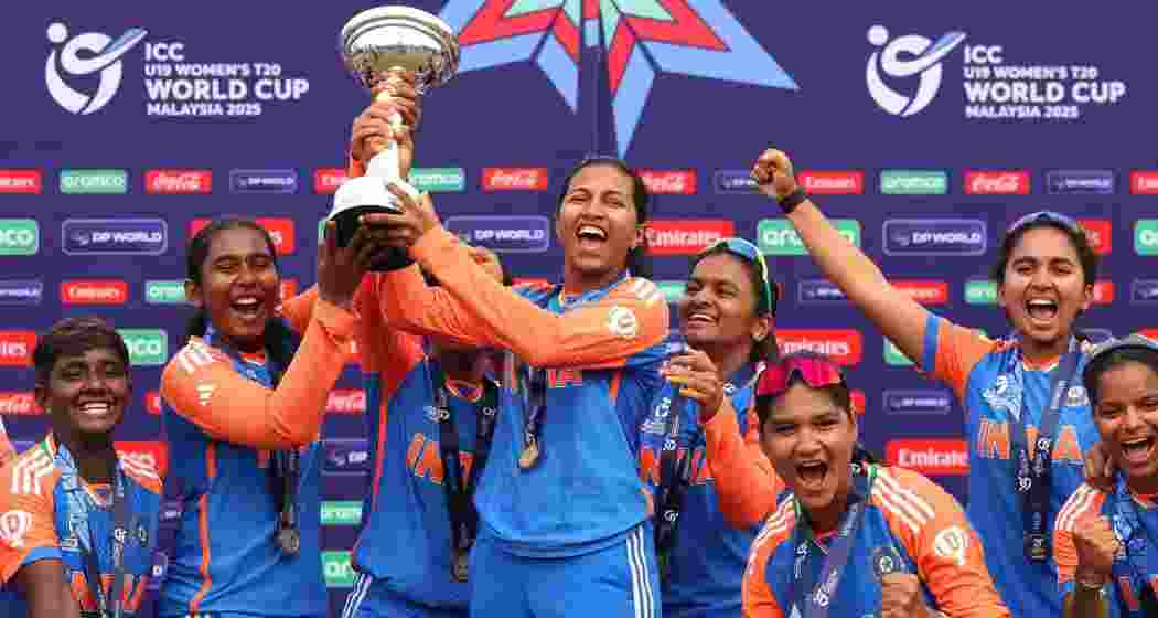 The Indian women's team celebrating their  ODI World Cup win.