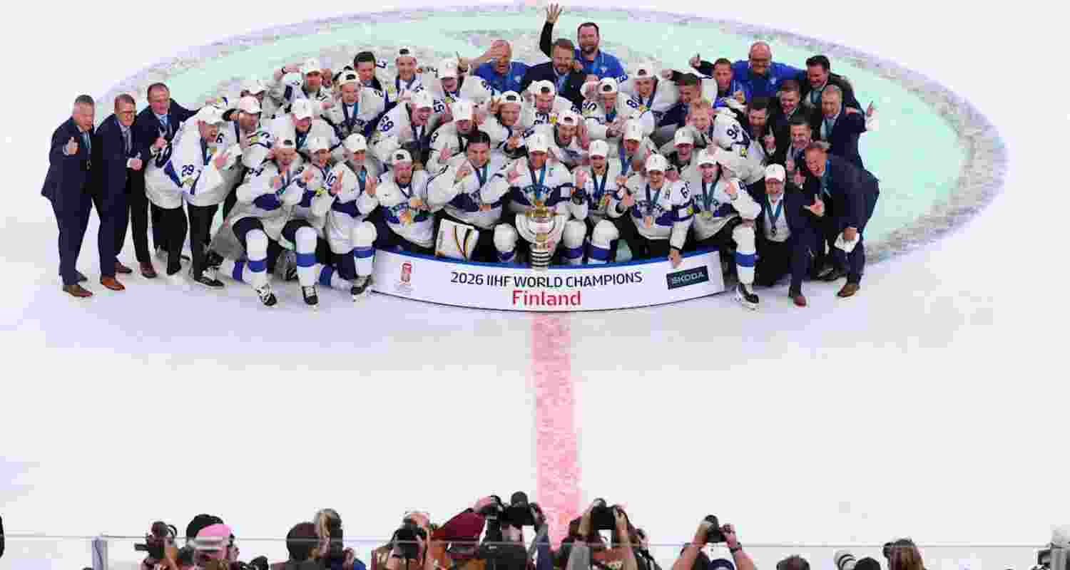 The Finland team rejoicing after their title triumph.