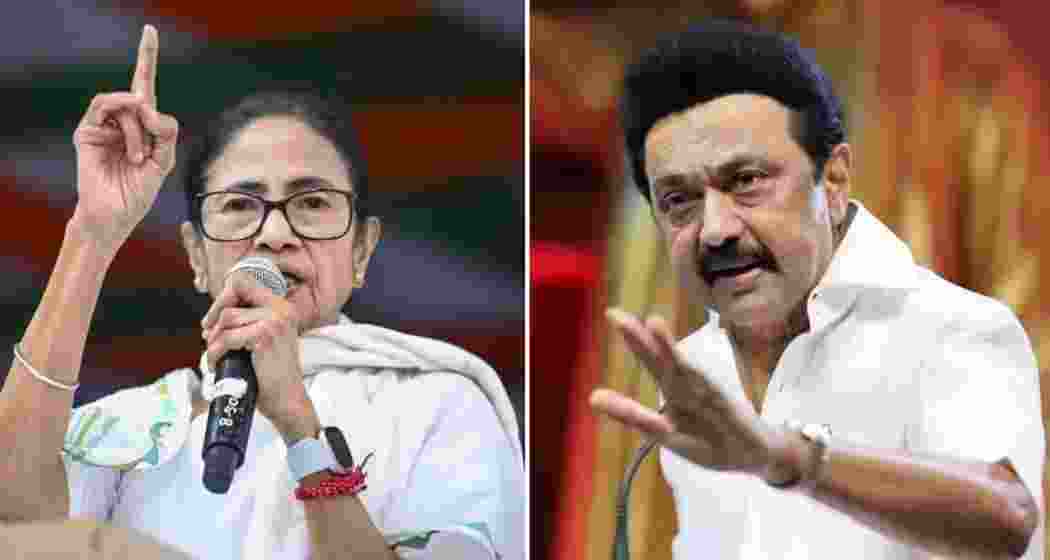 CM Mamata Banerjee and M. K. Stalin (R).   