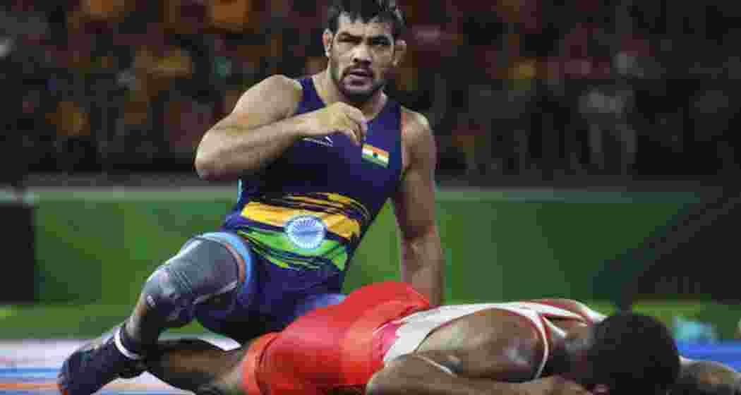 Wrestler Sushil Kumar in action during an international event. 