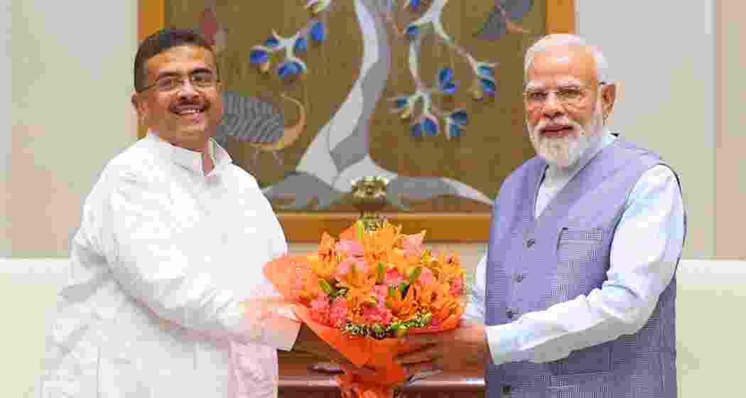 West Bengal Chief Minister Suvendu Adhikari with Prime Minister Narendra Modi during a meeting in New Delhi on Friday.