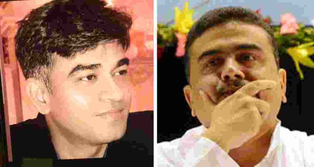 BJP leader Suvendu Adhikari (R) and his slain assistant Chandranath Rath (R), who was shot dead in a targeted attack in Madhyamgram on Wednesday evening.