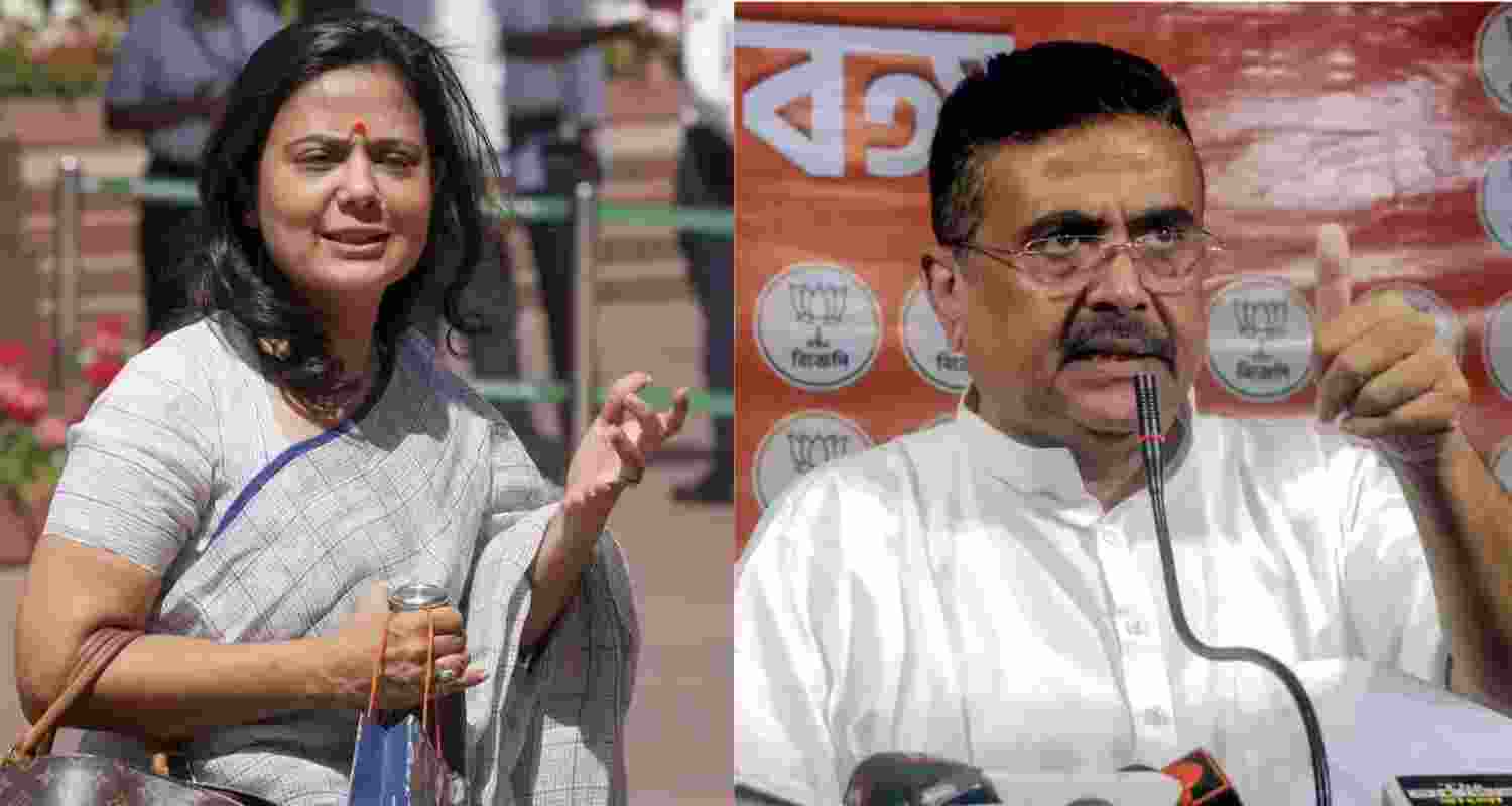 TMC MP Mahua Moitra (left) and West Bengal CM Suvendu Adhikari.