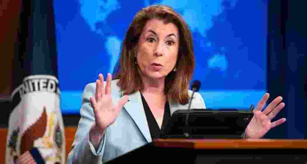 US State Department Secretary Tammy Bruce addresses media in Washington. 