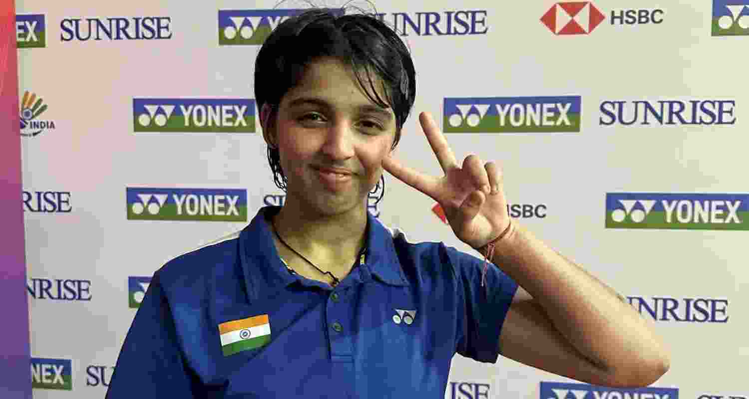 Tanvi Sharma after beating Japan's Saki Matsumoto to reach the girls singles semifinals on Friday.