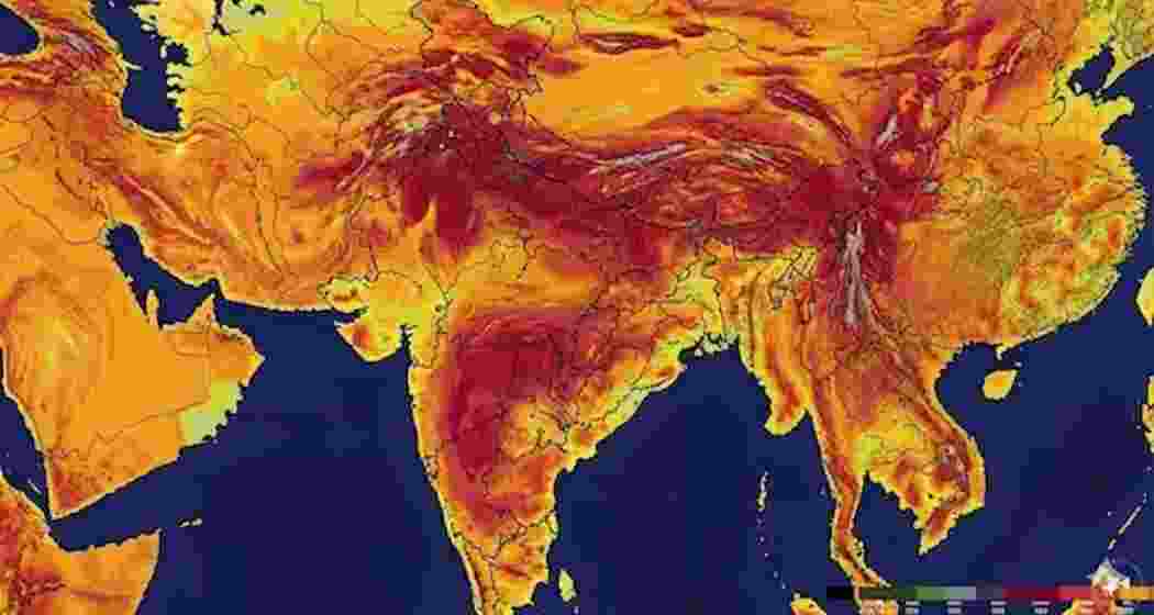 Graphics showing heatwave conditions across several parts of India as temperatures crossed 45 degrees Celsius in multiple states amid severe summer conditions.
