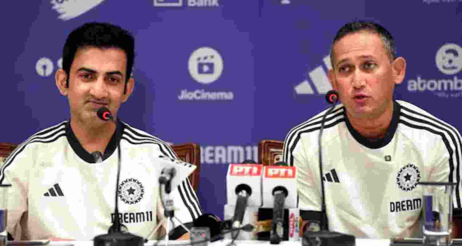 BCCI chief selector Ajit Agarkar announcing India's Test squad in Mumbai on Saturday.