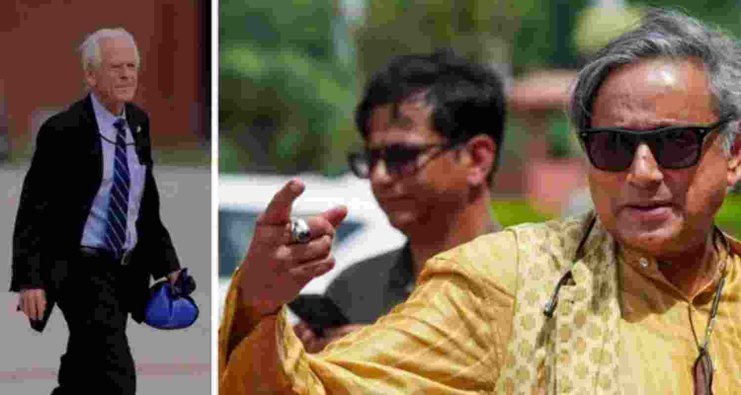 L: Peter Navarro, White House senior counselor for trade and manufacturing | R: Congress MP Shashi Tharoor.