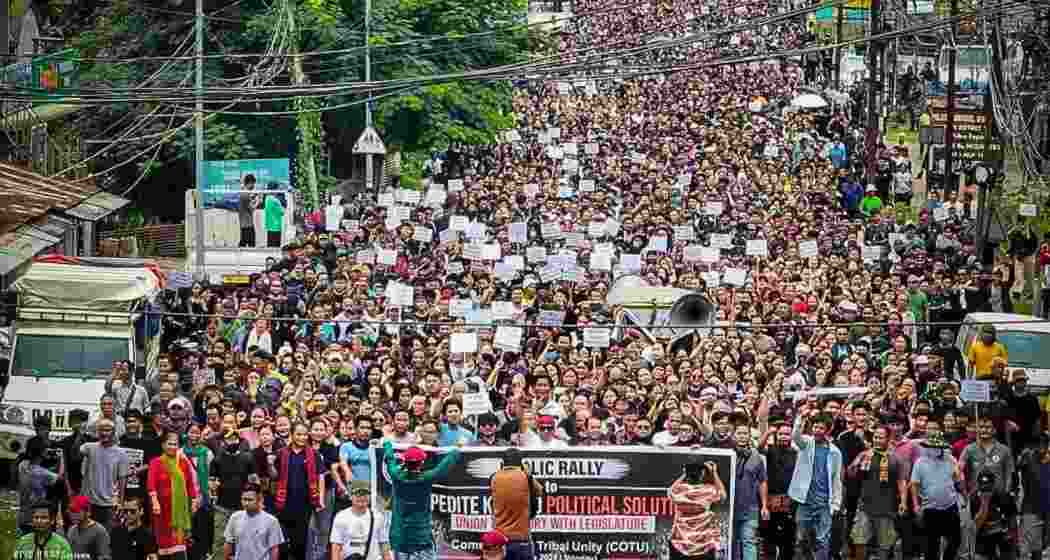 Kuki-Zo community members rally in August 2024, demanding justice for the victims and calling for a separate tribal administration, as tensions continue in Manipur. File photo.