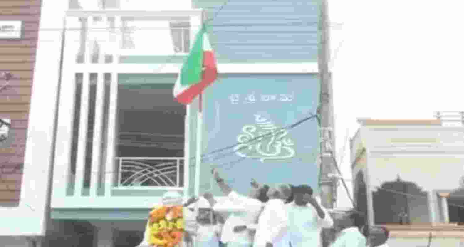 The incident took place during Republic Day celebrations at Gandhi Chowk in the Dubbaka Assembly constituency.