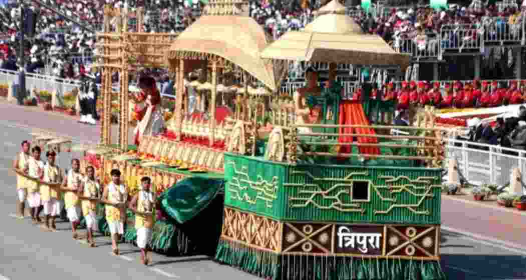 Tripura’s Republic Day tableau depicting the revered Kharchi Puja and the worship of 14 deities blends tradition with modernity at the national parade in New Delhi.
