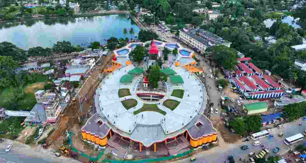 An aerial view of the 500-year-old Tripureswari temple in Tripura.