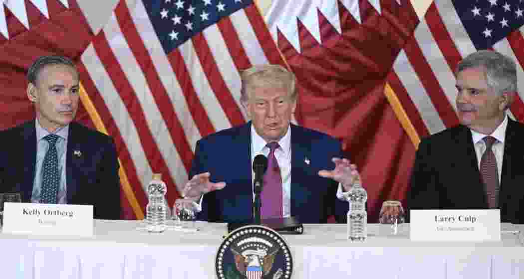 US President Donald Trump speaks about Iran during a breakfast with business leaders in Doha, Qatar, on May 15.