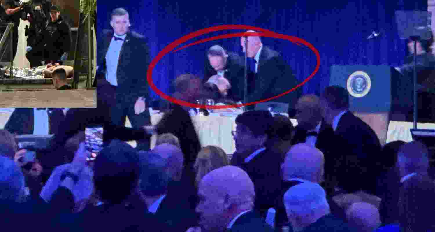 Secret service agents respond during the White House Correspondents Dinner, Saturday, April 25, 2026, in Washington.
