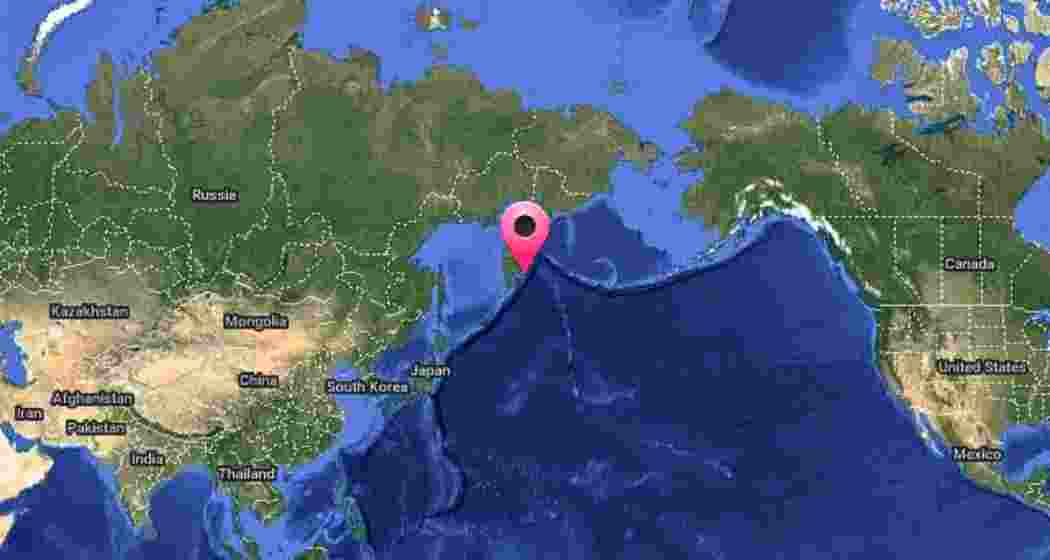 A map showing the Pacific region near Russia’s Kamchatka Peninsula where the 7.5-magnitude earthquake struck, triggering a tsunami alert on Sunday across the Far East and nearby coastlines.