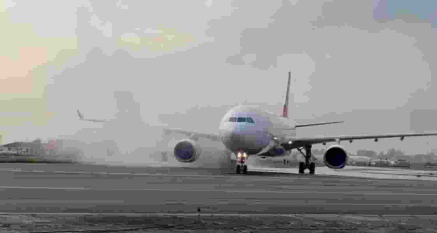  A Turkish Airlines plane which landed at Kathmandu’s Tribhuvan International Airport from Istanbul with fire and smoke on the right landing gear.