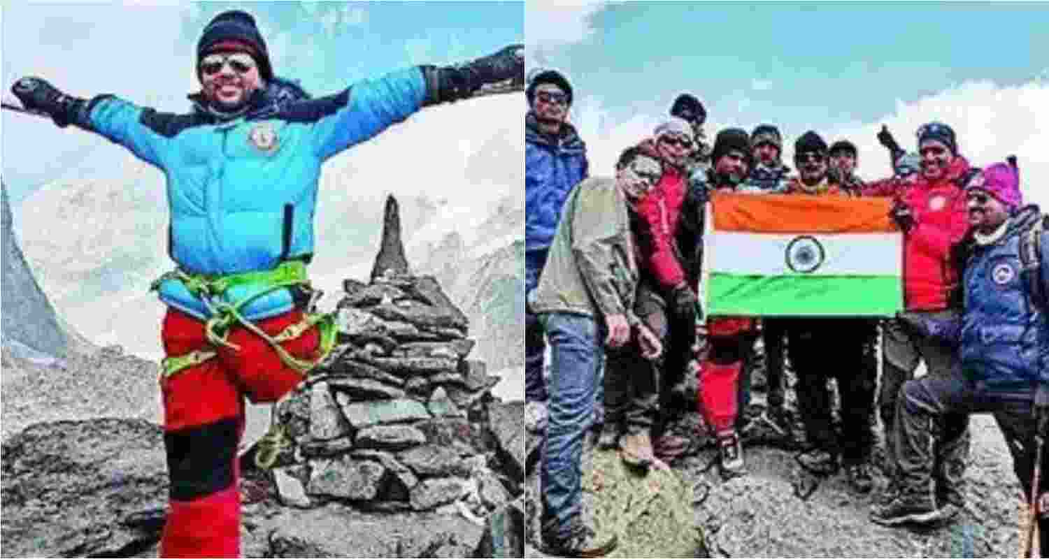 Uday Kumar after scaling Mount Rhenock, nestled in the scenic Kanchenjunga National Park of West Sikkim. Kumar's expedition reached a historic pinnacle as he became the inaugural amputee to raise the largest Indian flag atop Mount Rhenock, spanning an impressive 780 square feet.