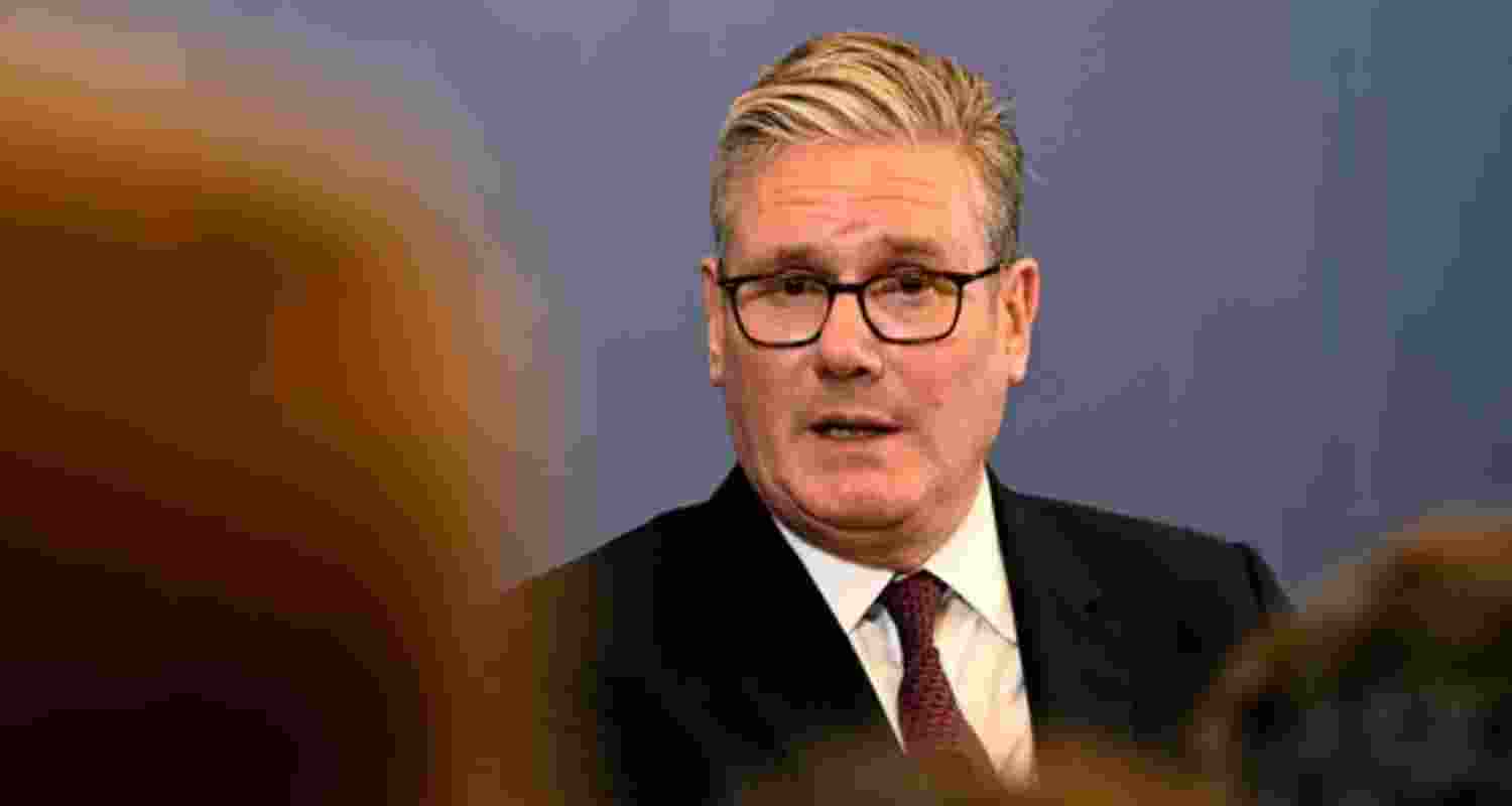 Britain's Prime Minister Keir Starmer speaks at a press conference in Mumbai on Thursday.