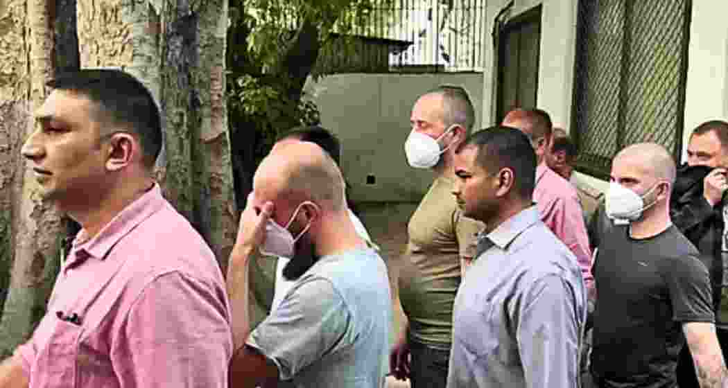 Security personnel outside Patiala House Court in New Delhi, where a special court extended judicial custody of seven foreign nationals in a Myanmar-linked terror training case.