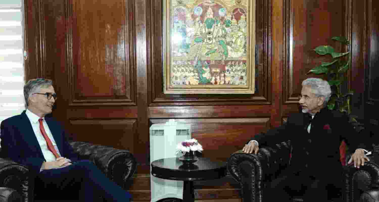 EAM Dr. S. Jaishankar meets UK Envoy Alex Ellies. Image X.