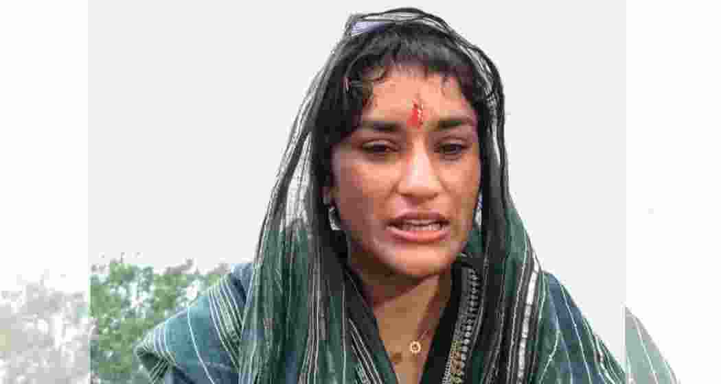 ongress candidate from Julana Vinesh Phogat speaks to the media ahead of the Haryana Assembly election, in Jind, Tuesday, Sept. 10, 2024.