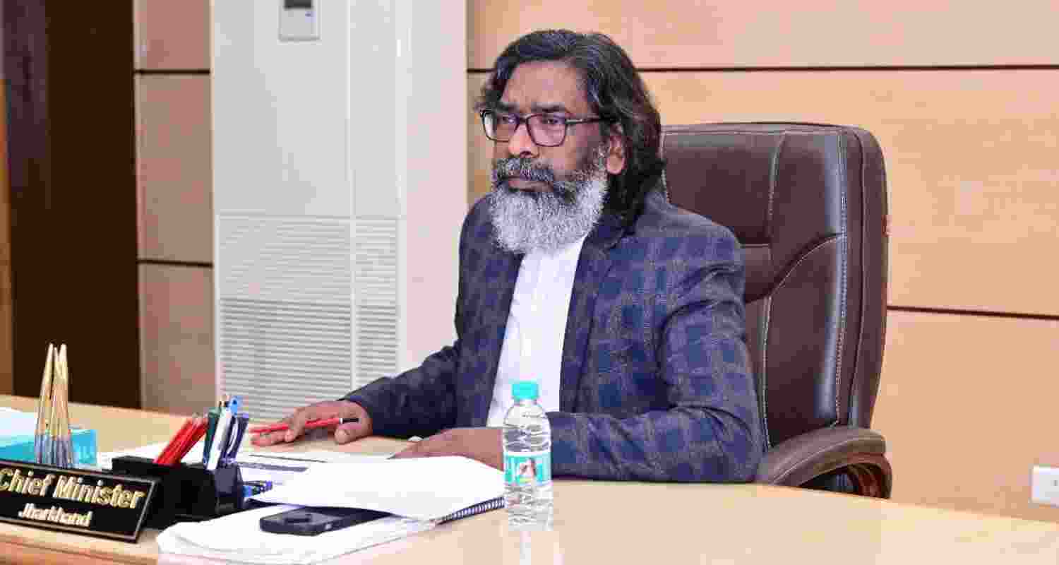 Jharkhand Chief Minister Hemant Soren holds a meeting with senior officials for the first time after assuming charge in the State Secretariat in Ranchi on Monday.