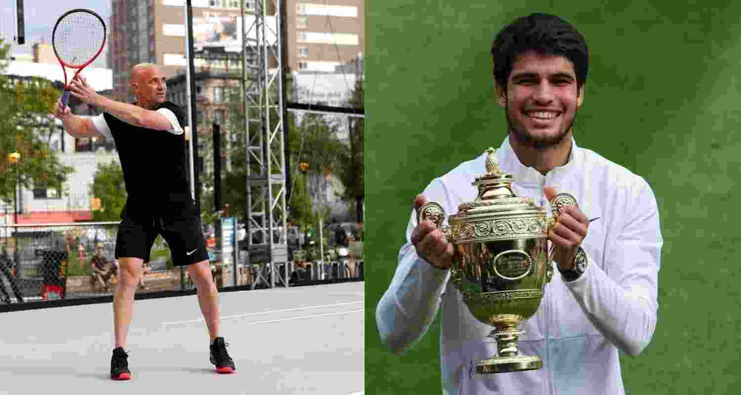 (L-R) Andre Agassi and Carlos Alcaraz. 