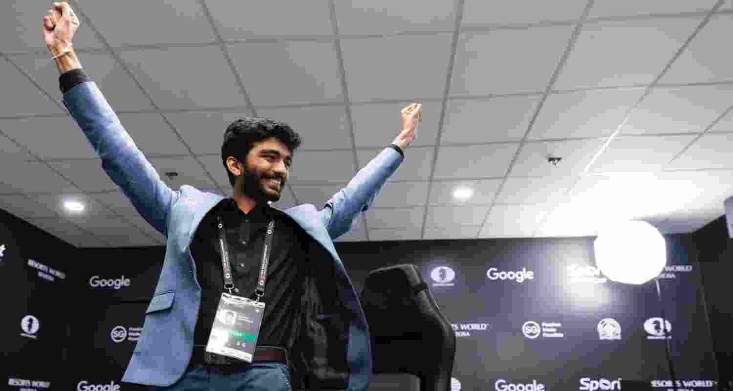 D Gukesh after winning the World Chess Championship in Singapore. Image: X. 