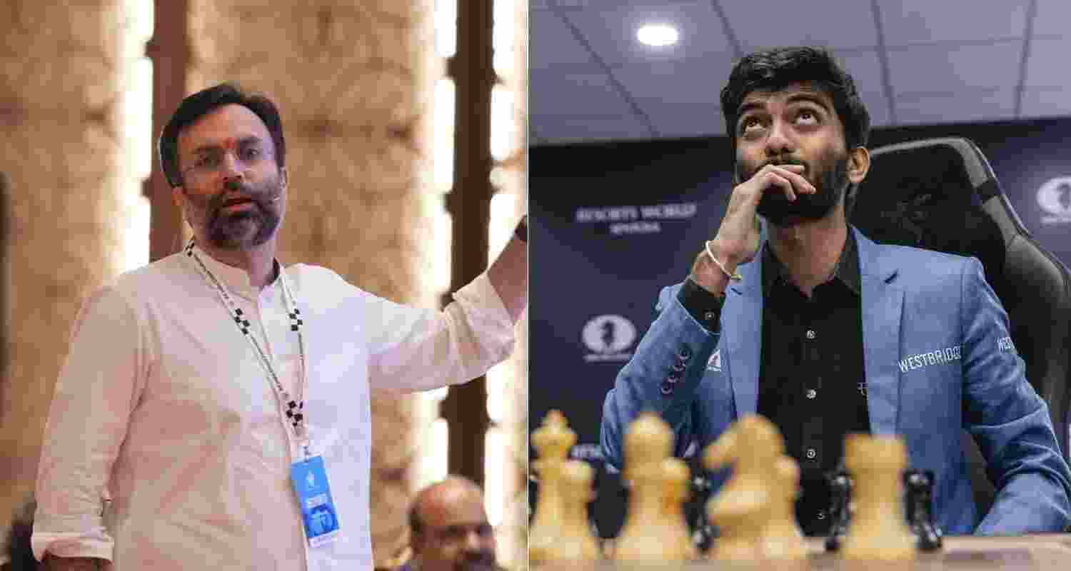 All India Chess Federation President Nitin Narang (Left) and D Gukesh (Right).