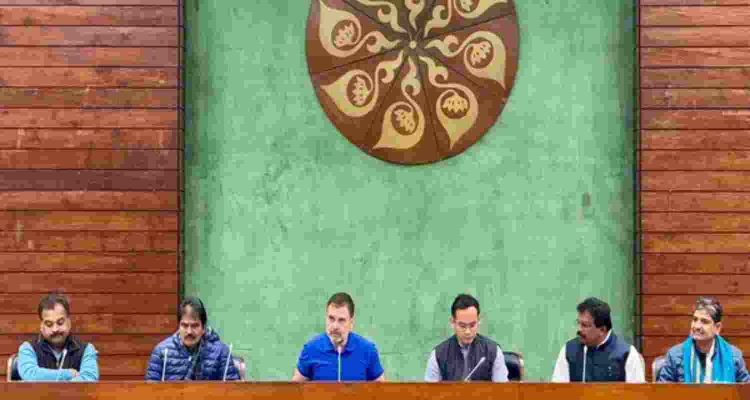 Opposition MPs gather in Parliament under Rahul Gandhi’s leadership.