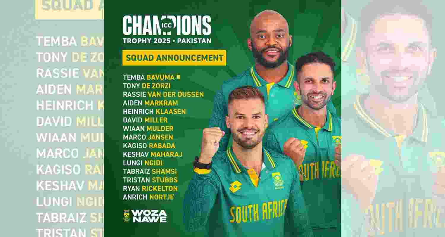 SA announces their squad for CT 2025, Bavuma to Lead.