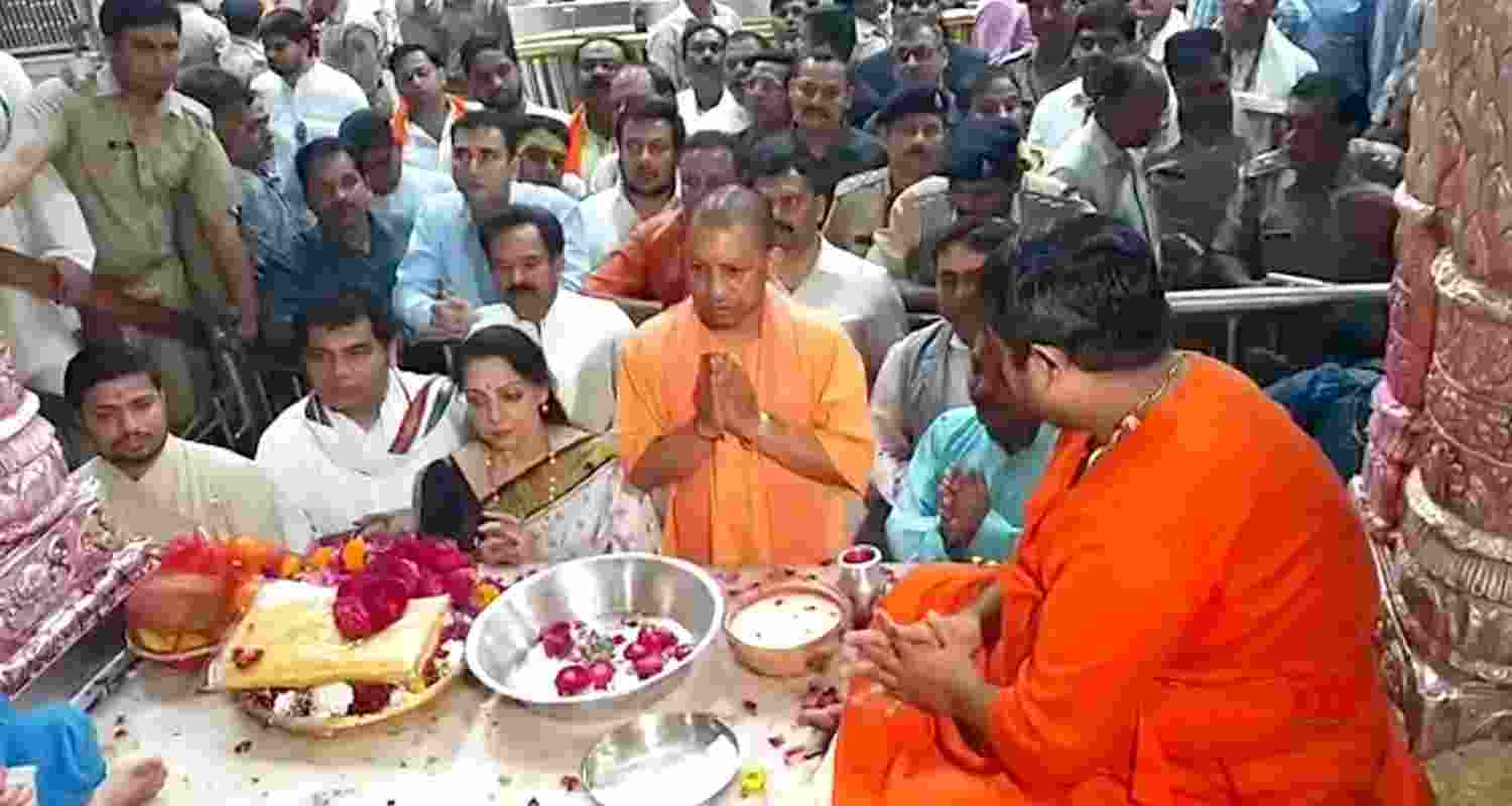 Hema Malini offers prayers at Mathura, Yogi and Chouhan perform ‘Kanya Pujan’.