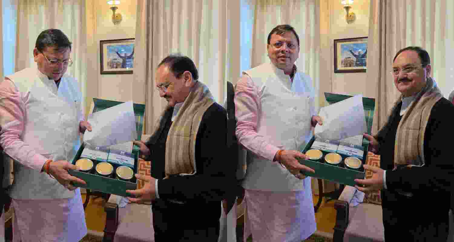CM Dhami highlights local products before JP Nadda.